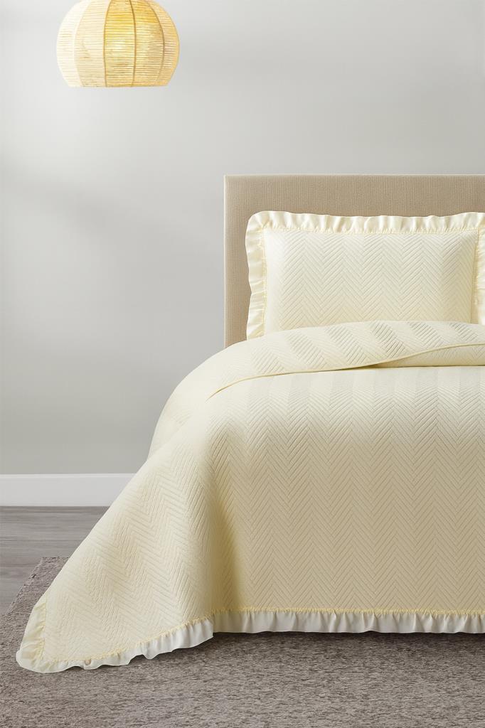 Dubai Elyaf Dolgulu Tek Kişilik 180x240 Cm Yatak Örtüsü Krem - 1