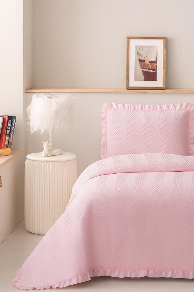 Dubai Elyaf Dolgulu Tek Kişilik 180x240 Cm Yatak Örtüsü Pudra - 1