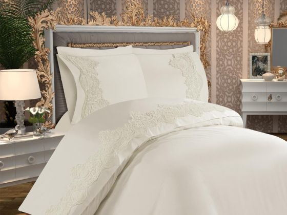 Duru Fransız Güpürlü Çeyizlik Nevresim Takmı Krem - Çeyiz Diyarı