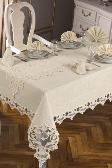 Duru Masa Örtüsü 160x260 Cm 26 Parça Krem - Çeyiz Diyarı