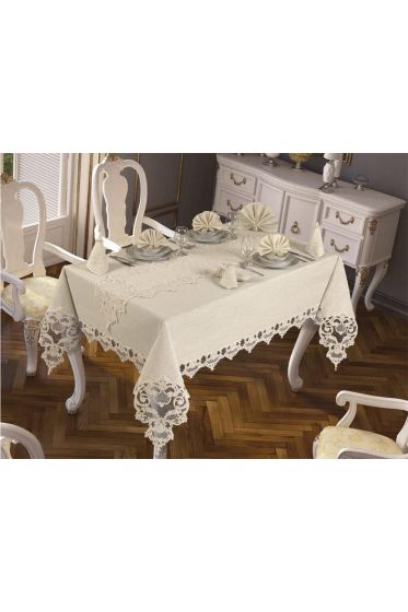Duru Masa Örtüsü 160x260 Cm 26 Parça Krem - Çeyiz Diyarı (1)