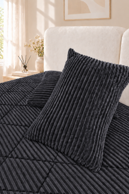 Ece Stripe Çift Kişilik Pelüş Yatak Örtüsü Antrasit - 3