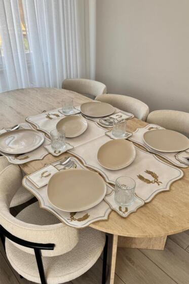 Edalım Keten Nakışlı Amerikan Servis Takımı 19 Parça - Çeyiz Diyarı