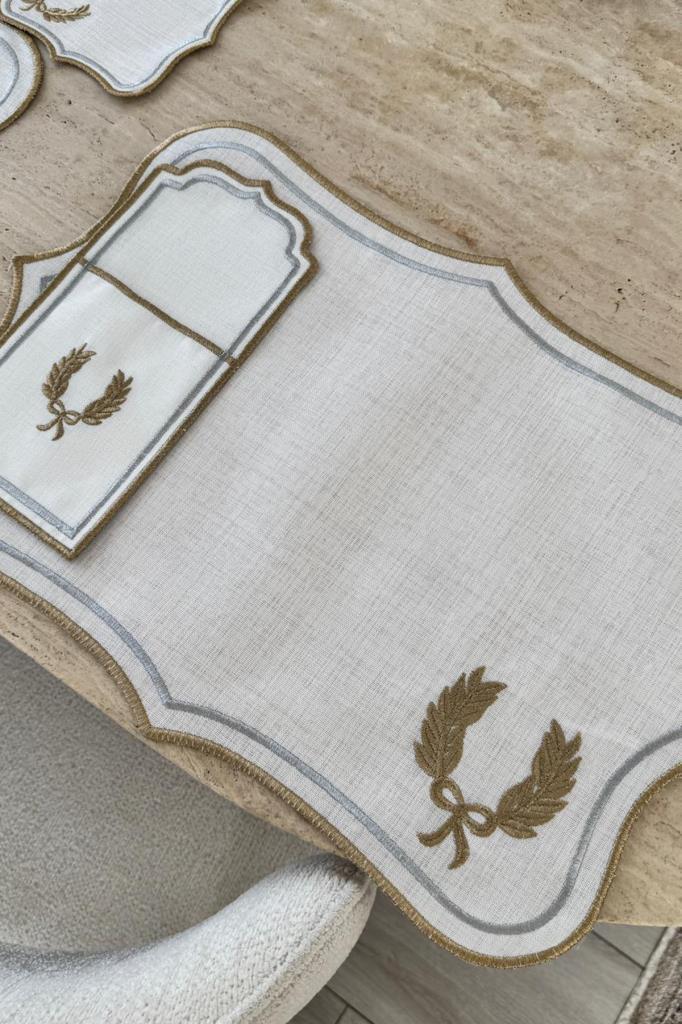 Edalım Keten Nakışlı Amerikan Servis Takımı 19 Parça - 2