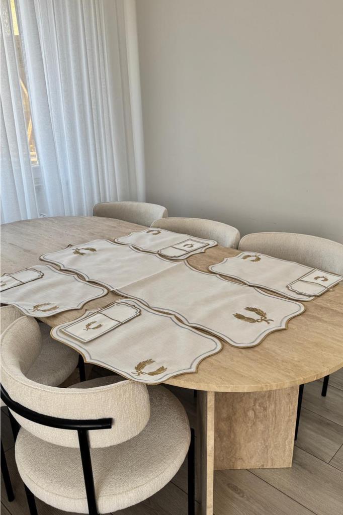 Edalım Keten Nakışlı Amerikan Servis Takımı 19 Parça - 3