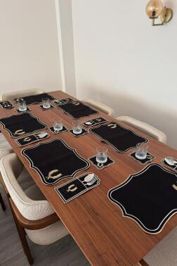 Edalım Keten Nakışlı Amerikan Servis Takımı 19 Parça Siyah - 4