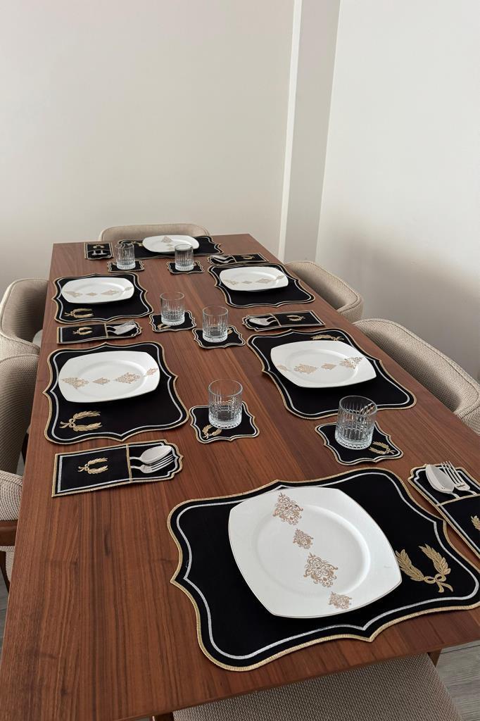 Edalım Keten Nakışlı Amerikan Servis Takımı 19 Parça Siyah - 5