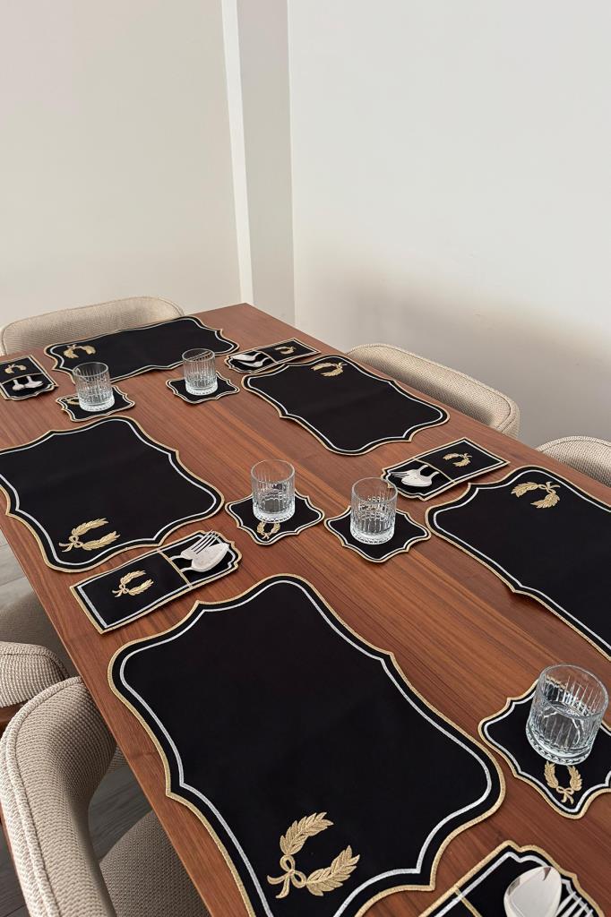 Edalım Keten Nakışlı Amerikan Servis Takımı 19 Parça Siyah - 6