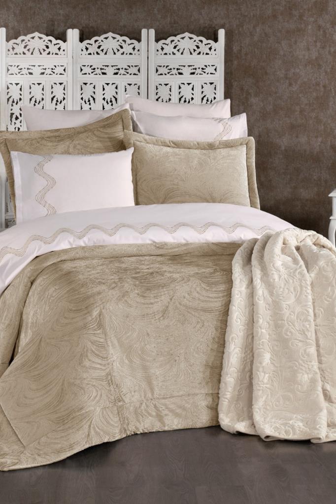 Efsun 10 Parça Battaniyeli Çeyiz Seti Bej - 1