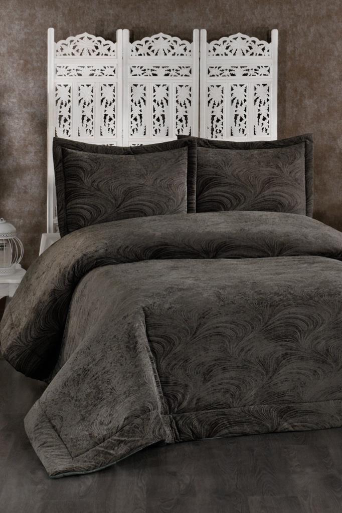 Efsun Elyaf Dolgulu Çift Kişilik 250x255 Cm Yatak Örtüsü Antrasit - 1