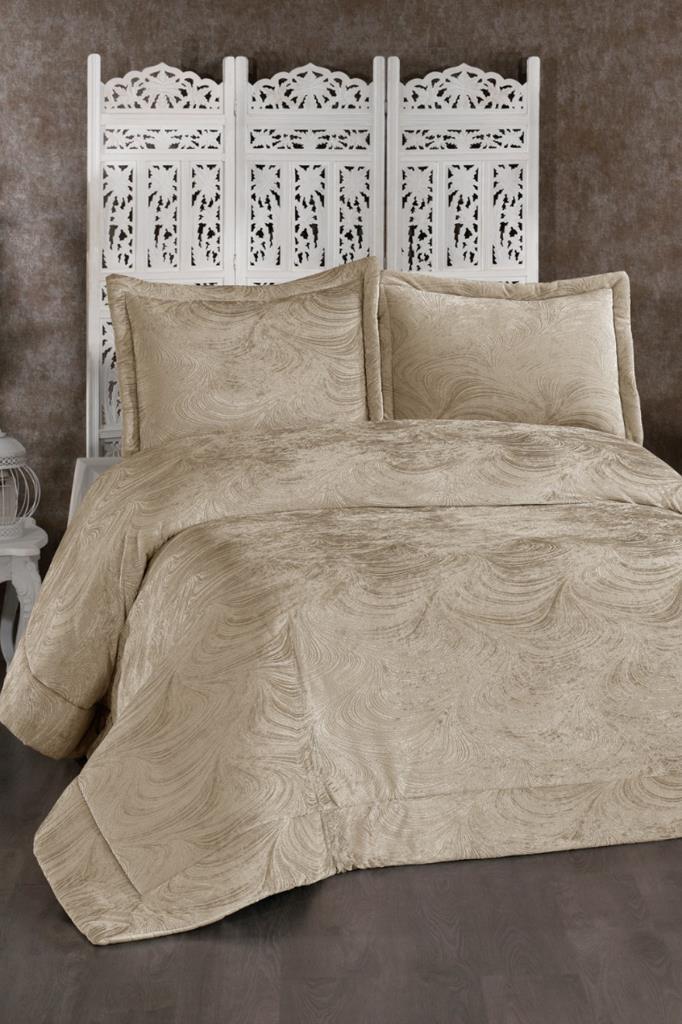 Efsun Elyaf Dolgulu Çift Kişilik 250x255 Cm Yatak Örtüsü Bej - 1