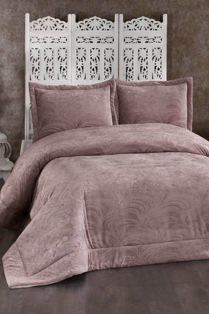 Efsun Elyaf Dolgulu Çift Kişilik 250x255 Cm Yatak Örtüsü Gül Kurusu - 1