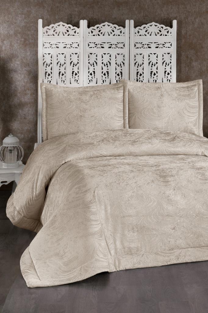 Efsun Elyaf Dolgulu Çift Kişilik 250x255 Cm Yatak Örtüsü Krem - 1