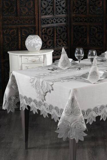 Efsun Fransız Dantelli Yemek Takımı - 25 Parça Gri - Çeyiz Diyarı