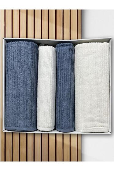 Ekol Hamam Takımı 4 Parça Krem - Mavi - Çeyiz Diyarı