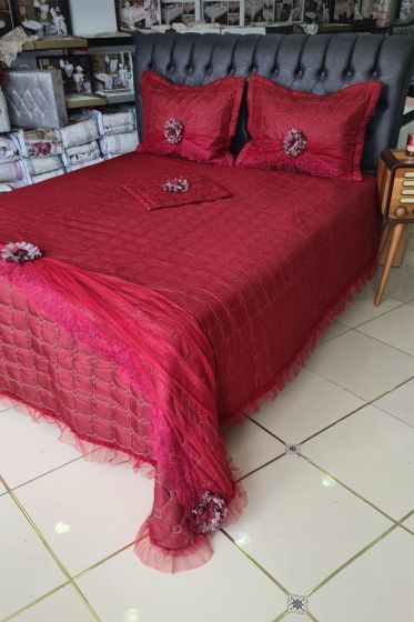 Elegant Çift Kişilik Yatak Örtüsü Takımı Bordo - Çeyiz Diyarı