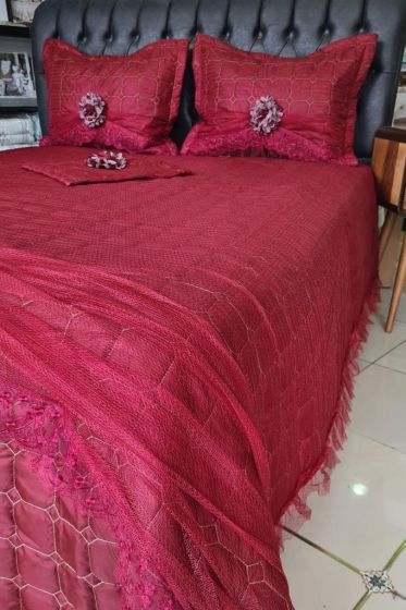 Elegant Çift Kişilik Yatak Örtüsü Takımı Bordo - Çeyiz Diyarı (1)