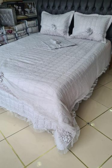 Elegant Çift Kişilik Yatak Örtüsü Takımı Gri - Çeyiz Diyarı