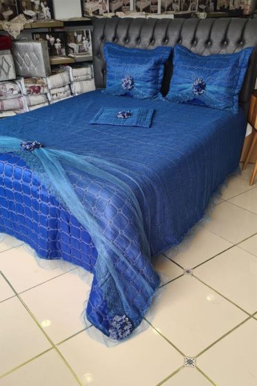 Elegant Çift Kişilik Yatak Örtüsü Takımı Lacivert - Çeyiz Diyarı