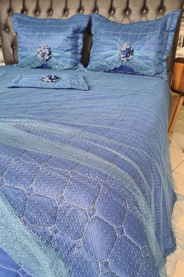 Elegant Çift Kişilik Yatak Örtüsü Takımı Lacivert - Çeyiz Diyarı (1)