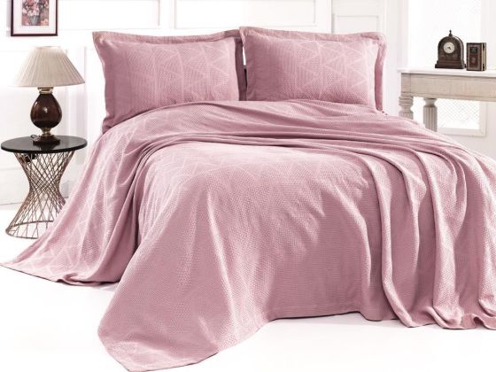Elegant Çift Kişilik Yatak Örtüsü Takımı Pudra - Çeyiz Diyarı
