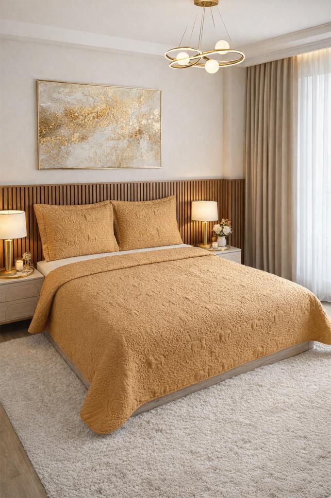Elevora Çift Taraflı Çift Kişilik Yatak Örtüsü 230x250 Krem Bej - 1