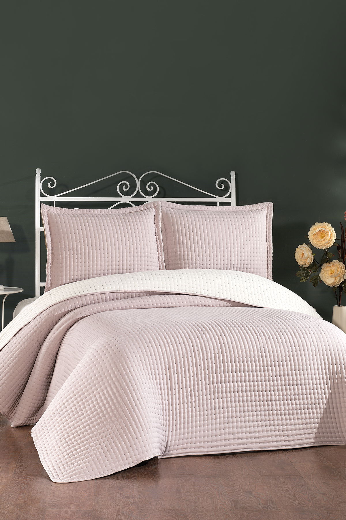 Elisa Dolgulu Çift Taraflı Çift Kişilik 240x260 Cm Yatak Örtüsü Pudra - 1