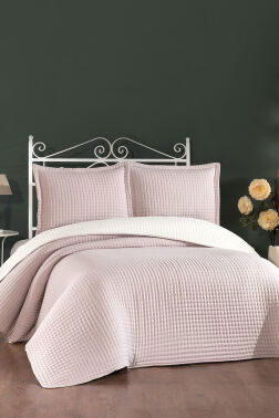 Elisa Dolgulu Çift Taraflı Çift Kişilik 240x260 Cm Yatak Örtüsü Pudra - 1