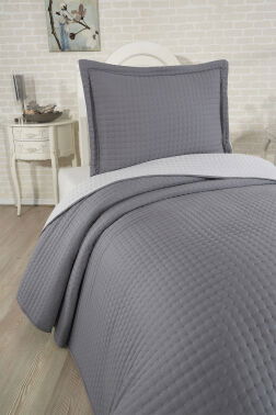 Elisa Dolgulu Çift Taraflı Tek Kişilik 180x240 Cm Yatak Örtüsü Antrasit - 4