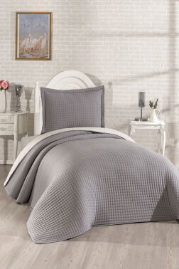 Elisa Dolgulu Çift Taraflı Tek Kişilik 180x240 Cm Yatak Örtüsü Antrasit - 1