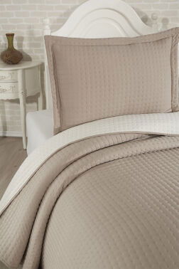 Elisa Dolgulu Çift Taraflı Tek Kişilik 180x240 Cm Yatak Örtüsü Bej - 2