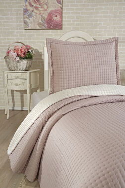 Elisa Dolgulu Çift Taraflı Tek Kişilik 180x240 Cm Yatak Örtüsü Pudra - 3