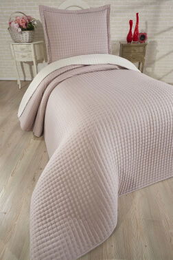 Elisa Dolgulu Çift Taraflı Tek Kişilik 180x240 Cm Yatak Örtüsü Pudra - 4