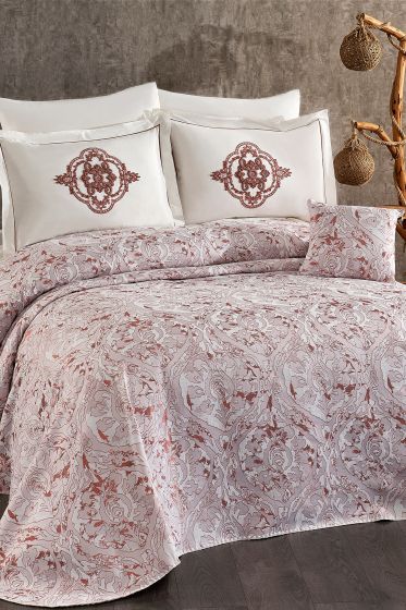 Elit 7 Parça Şönil Pike Takımı Krem - Bordo - Çeyiz Diyarı (1)