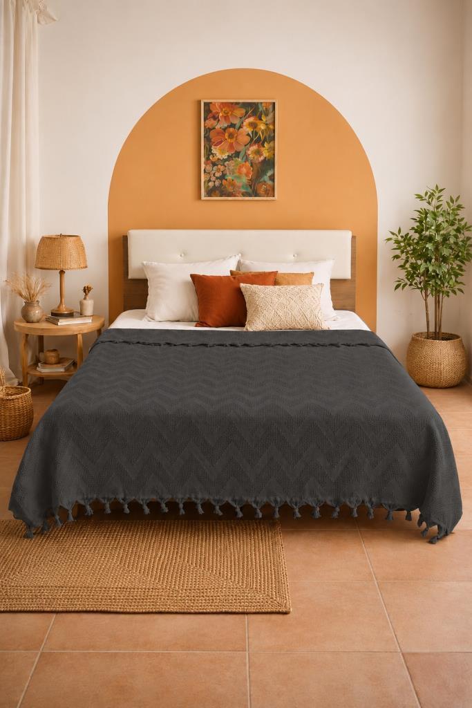 Elit Jakarlı Çift Kişilik Tek Pike 200x230 cm Antrasit - 1