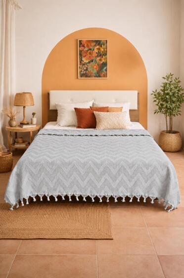 Elit Jakarlı Çift Kişilik Tek Pike 200x230 cm Gri - Çeyiz Diyarı