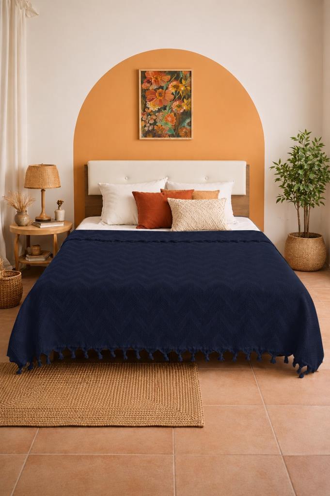 Elit Jakarlı Çift Kişilik Tek Pike 200x230 cm Lacivert - 1