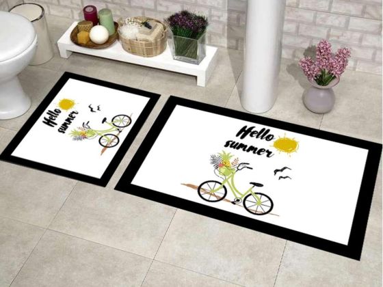 Elit Lüx Dikdörtgen 2'li Banyo Paspas Takımı Bicycle Beyaz - Çeyiz Diyarı (1)