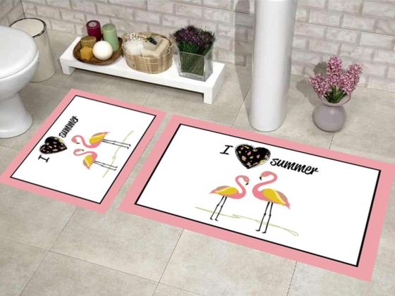 Elit Lüx Dikdörtgen 2'li Banyo Paspas Takımı Flamingo Pudra - Çeyiz Diyarı (1)