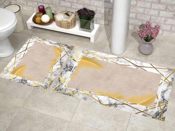 Elit Lüx Dikdörtgen 2'li Banyo Paspas Takımı Forest Bej - Çeyiz Diyarı (1)