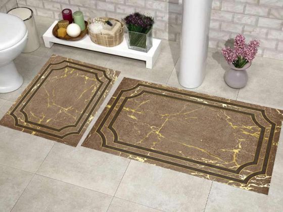 Elit Lüx Dikdörtgen 2'li Banyo Paspas Takımı Linear Stone Yeşil - Çeyiz Diyarı (1)
