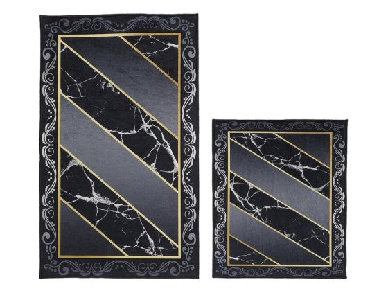 Elit Lüx Dikdörtgen 2'li Banyo Paspas Takımı Mirror Siyah - Çeyiz Diyarı