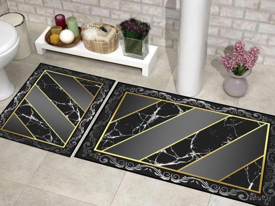 Elit Lüx Dikdörtgen 2'li Banyo Paspas Takımı Mirror Siyah - Çeyiz Diyarı (1)