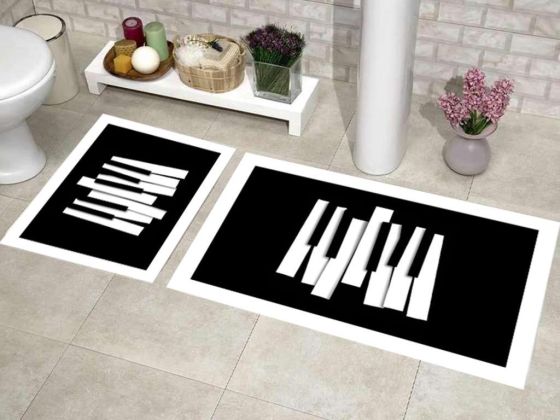 Elit Lüx Dikdörtgen 2'li Banyo Paspas Takımı Piano Siyah - Çeyiz Diyarı (1)