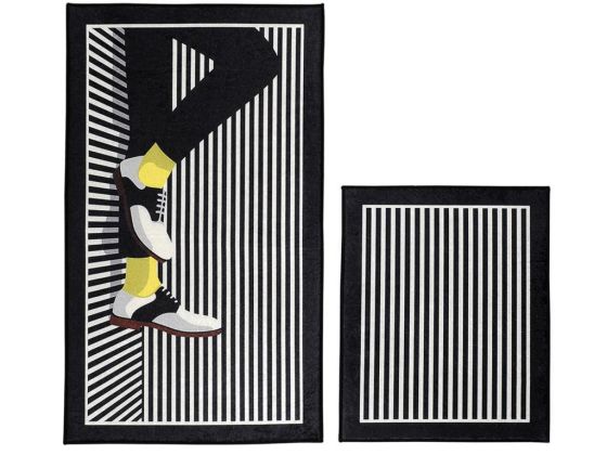 Elit Lüx Dikdörtgen 2'li Banyo Paspas Takımı Shoes Siyah - Çeyiz Diyarı