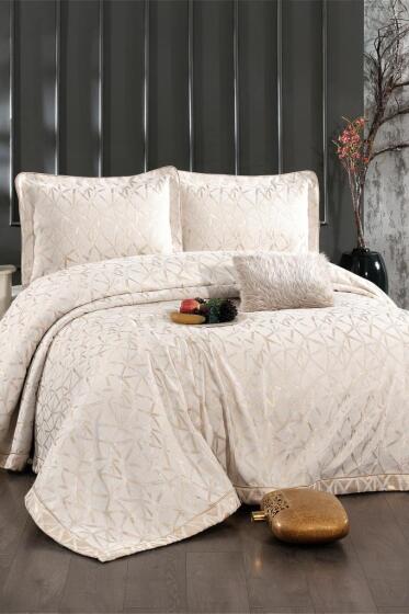 Eliz Şönil Çift Kişilik Yatak Örtüsü 260x260 cm Ekru - Çeyiz Diyarı