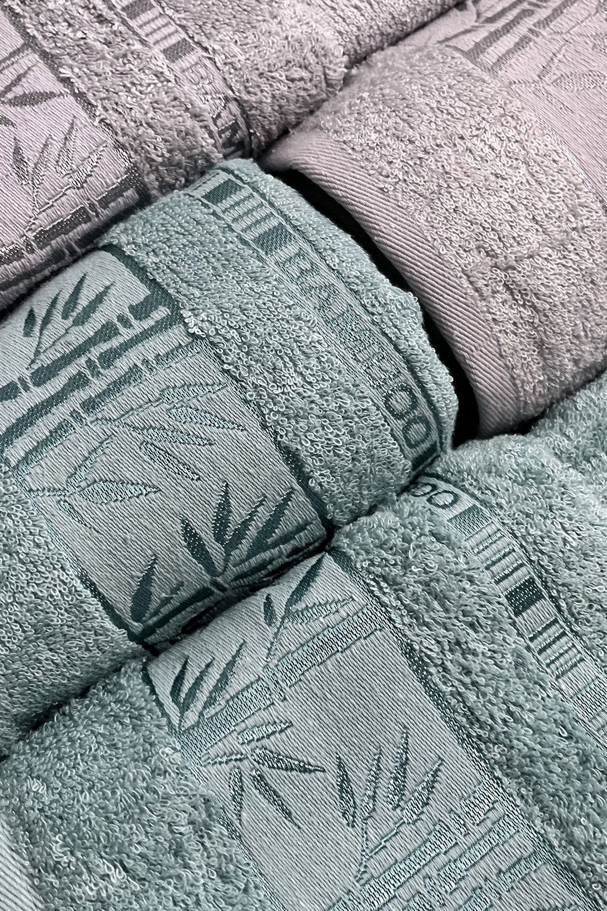 Elmas Bambu 10 Parça Aile Bornoz Takımı Gri Mint - 3