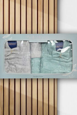 Elmas Bambu 10 Parça Aile Bornoz Takımı Gri Mint - 1