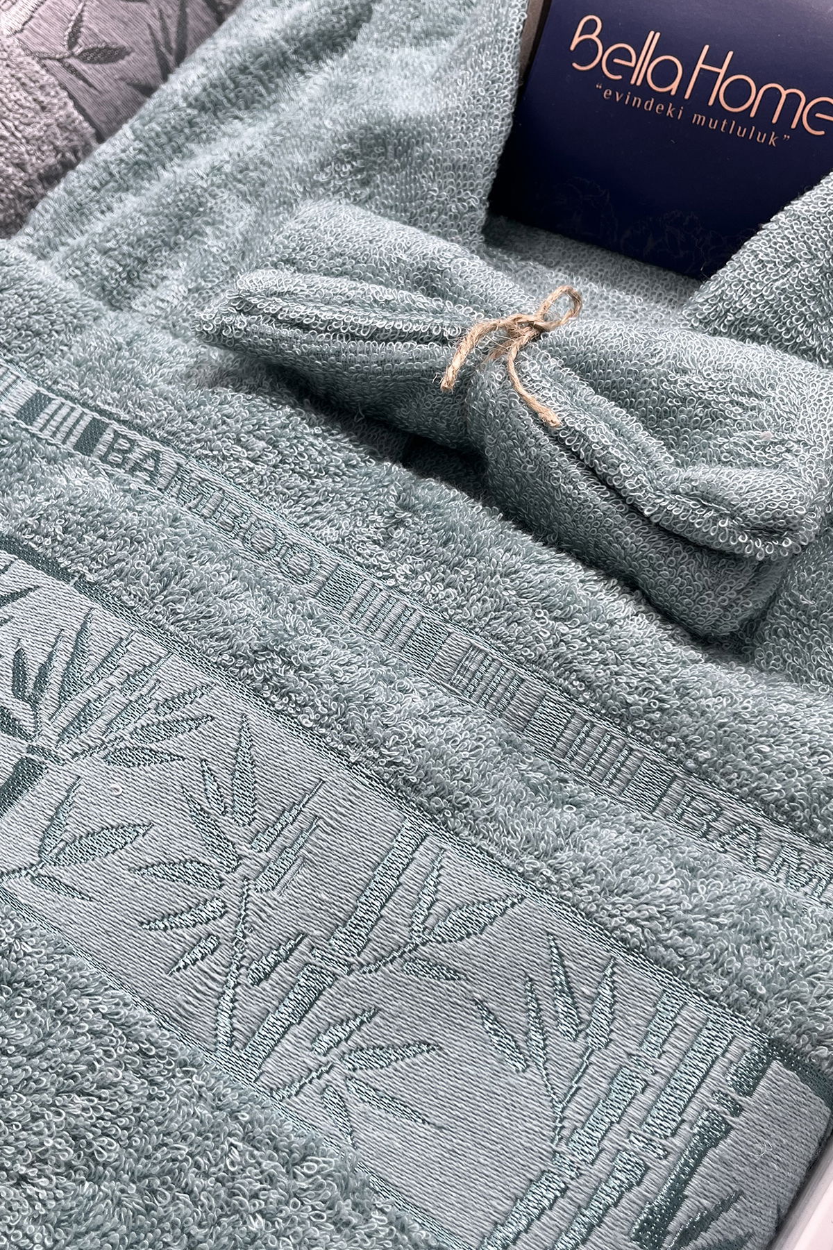 Elmas Bambu 10 Parça Aile Bornoz Takımı Gri Mint - 4