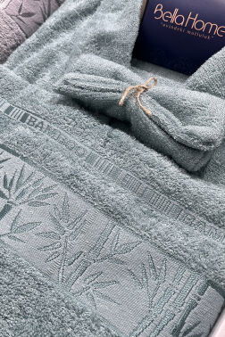 Elmas Bambu 10 Parça Aile Bornoz Takımı Gri Mint - 4